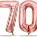 Rose Gold Number 70 Birthday Balloons, 40 Inch Large Rose Gold Mylar Foil Number 7 & 0 Balloons for Women, 70th Birthday Balloons for 70 Year Old Anniversary Birthday Party Decorations Supplies