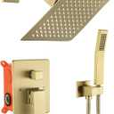 JOYWELL Shower Faucet Brushed Gold Shower System 8 Inches Rain Shower and Handheld Shower Combo,2-Function Shower Fixtures Included Shower Trim Kit