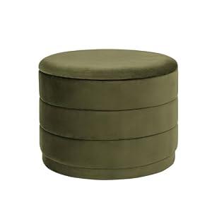 ZOLANOful 23" Round Velvet Storage Ottoman with Reversible Lid, Soft Padded Footrest and Hidden Storage, Large Upholstere Tray Top Ottoman Footstool for Living Room, Bedroom, Entryway, Olive Grreen