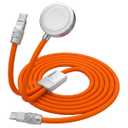chubbycable Duo-Core Flex 2-in-1 USB C Cable 100W Fast Charging 5W [40Mins 80%] Magnetic Apple Watch Charger 4FT Soft Silicone Compatible with iWatch, iPhone, iPad, MacBook, AirPods, Orange