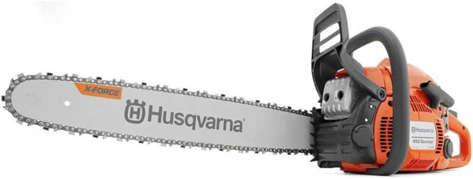 Husqvarna 450 Rancher 20 Inch Gas Chainsaw, 50.2-cc 3.2-HP, 2-Cycle X-Torq Engine, For Tree Pruning, Yard Cleanups and Firewood Cutting, 970613120
