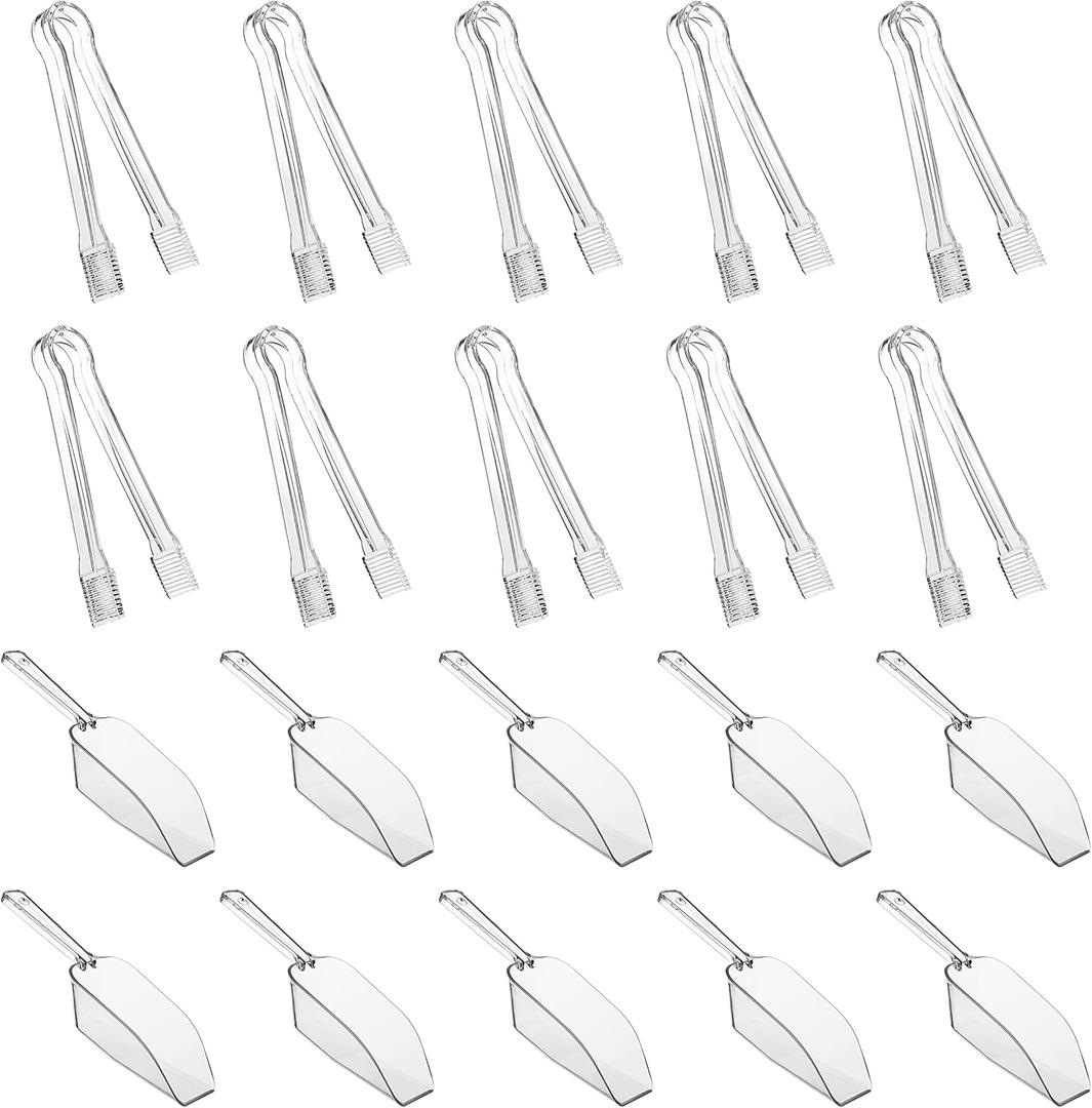 10 Pieces Plastic Serving Tongs Mini Kitchen Tongs Kitchen Tongs Utility and 10 Pieces Plastic Kitchen Scoops Clear Ice Scoop Mini Clear Buffet Scoop for Candy Dessert Buffet Ice