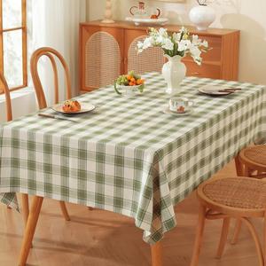 TruDelve Extra Long 120 Inch Cotton Tablecloths Green Checkered Table Cloth Washable Cloth Tablecloths for 8 Foot Rectangle Tables (Green, 120"x52", Rectangular)