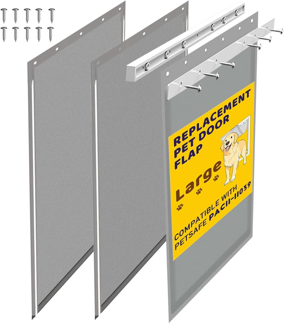 3-Flap Large Pet Door Replacement Insulation Flap with Flap Clamp, Flap Back Plate & Screws, Compatible with Large PetSafe Extreme Weather Aluminum Pet Door, PAC11-11039 (Smoky Translucent)
