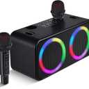 Portable Karaoke Machine 2 Microphones, Outdoor Bluetooth Speaker Karaoke Machine, Karaoke Microphone Machines Kid Adult Wireless PA TF USB Sound Effect Light Outdoor/Indoor Home Party, Dark Black