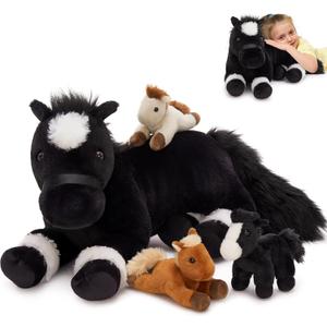MaoGoLan 4 Pcs Horse Stuffed Animal Set, Large Stuffed Mommy Horse with Babies Pony Plush Toy for Girl Boy Kid, Pony Stuffed Animal for Easter Birthday Baby Shower Decor, 18 inches