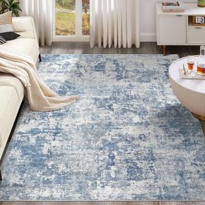 10x12 Area Rug Living Room Rugs - Washable Neutral Modern Abstract Soft Thin Rug Indoor Floor No Slip Rug Carpet for Bedroom Under Dining Table Home Office Decor - Blue White