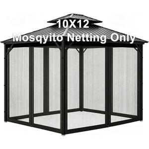 Gazebo Universal Replacement Mosquito Netting for Patio Outdoor 10x12 Mesh Screen Curtains 4-Panel Sidewall Canopy Net with Zipper for Pergola Gazebo Screen Panels, Black