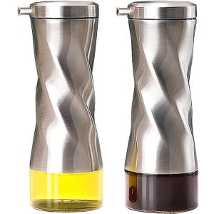 Neodaco Olive Oil And Vinegar Dispenser Set - 2 Piece Glass Oil Dispenser Bottle for Kitchen with No Drip, 10 OZ