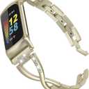 Wearlizer Compatible with Fitbit Charge 5 Bands for Women Metal Replacement Cute Band Strap with Bling Rhinestone Bracelet Bangle for Charge 5 Soft Gold
