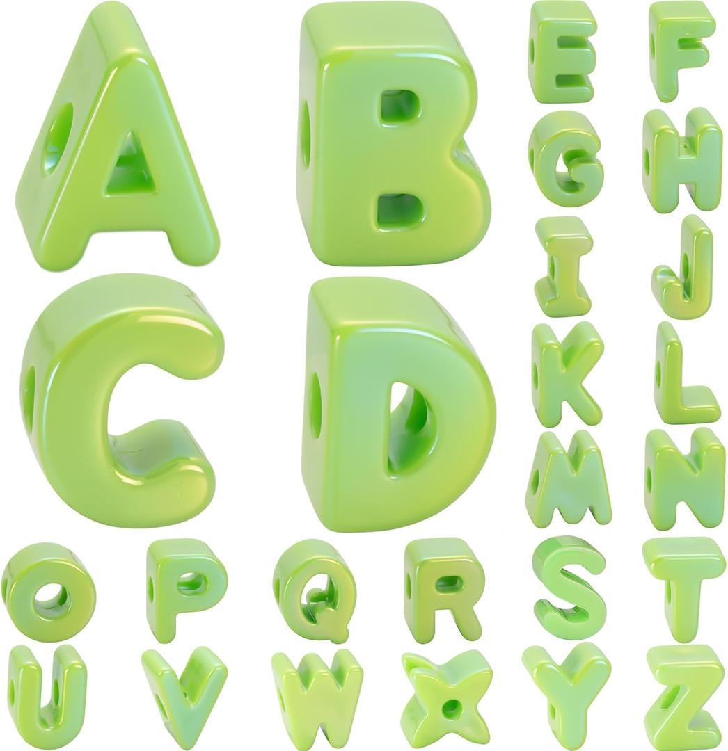 26 Pcs Cute Large Green Letter Beads, 20mm Jumbo Square Acrylic Letter Beads, Big Letter Beads for Bracelets, Necklaces, Bagcharms, Shoelaces, Keychains, Lanyards, Letter Charms for Craft, Square 20x20mm