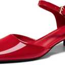 Coutgo Womens Chunky Low Heels Dress Shoes Ankle Buckle Strap Square Toe D'Orsay Pumps Work Party Shoes (7)