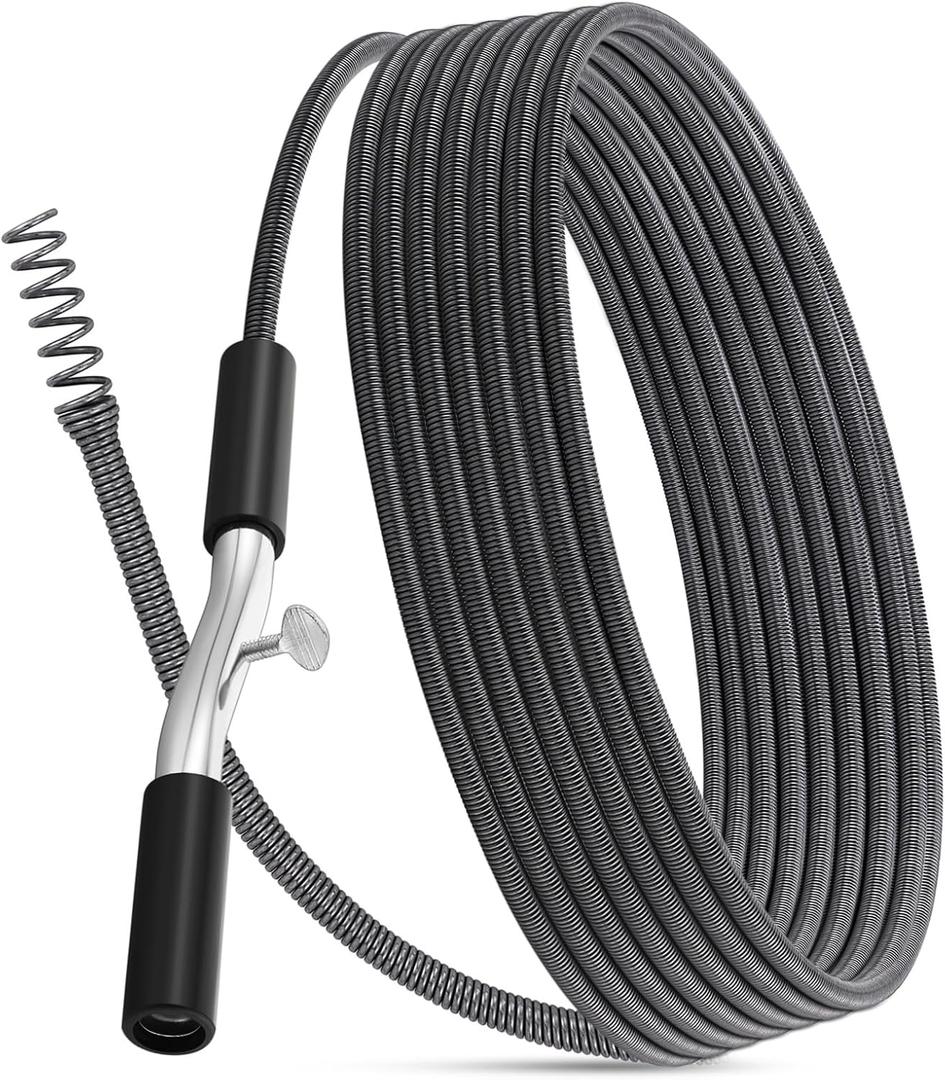 50 ft Drain Auger Plumbing Snake for Heavy Deep Blockages 3/8" Diameter Flexible Plumbing Cables Drain Snake for Kitchen Bathroom Shower Sink Cleaning Drainage Clogs
