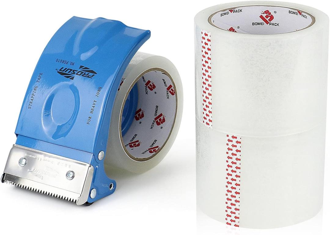 3 Inch Wide Packing Tape with Dispenser,2.4 Mil x 55 Yards Heavy Duty Packaging Tape Refill for Shipping,Industrial Grade,Urtal Strong Boxing Tape for Moving,Mailing and Storages (Clear)