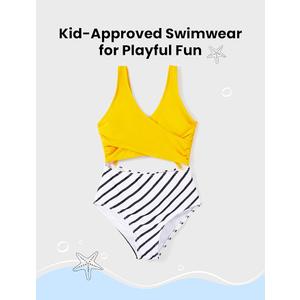 PATPAT Family Matching Swimsuits Cutout One Piece Spliced Monokinis Striped Lines Print Quick Dry Beach Wear Cute Bathing Suits for Toddler Girl 3-4 Years yellow w stripes, use photo as reference