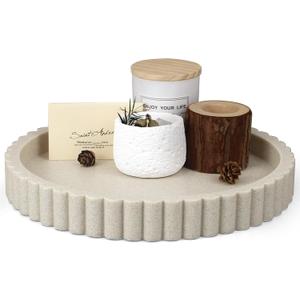Decorative Coffee Table Tray, 11" Round Resin Coffee Table Centerpiece Tray for Home Decor, Modern Organizer for Living Room, Console or Dresser, Beige