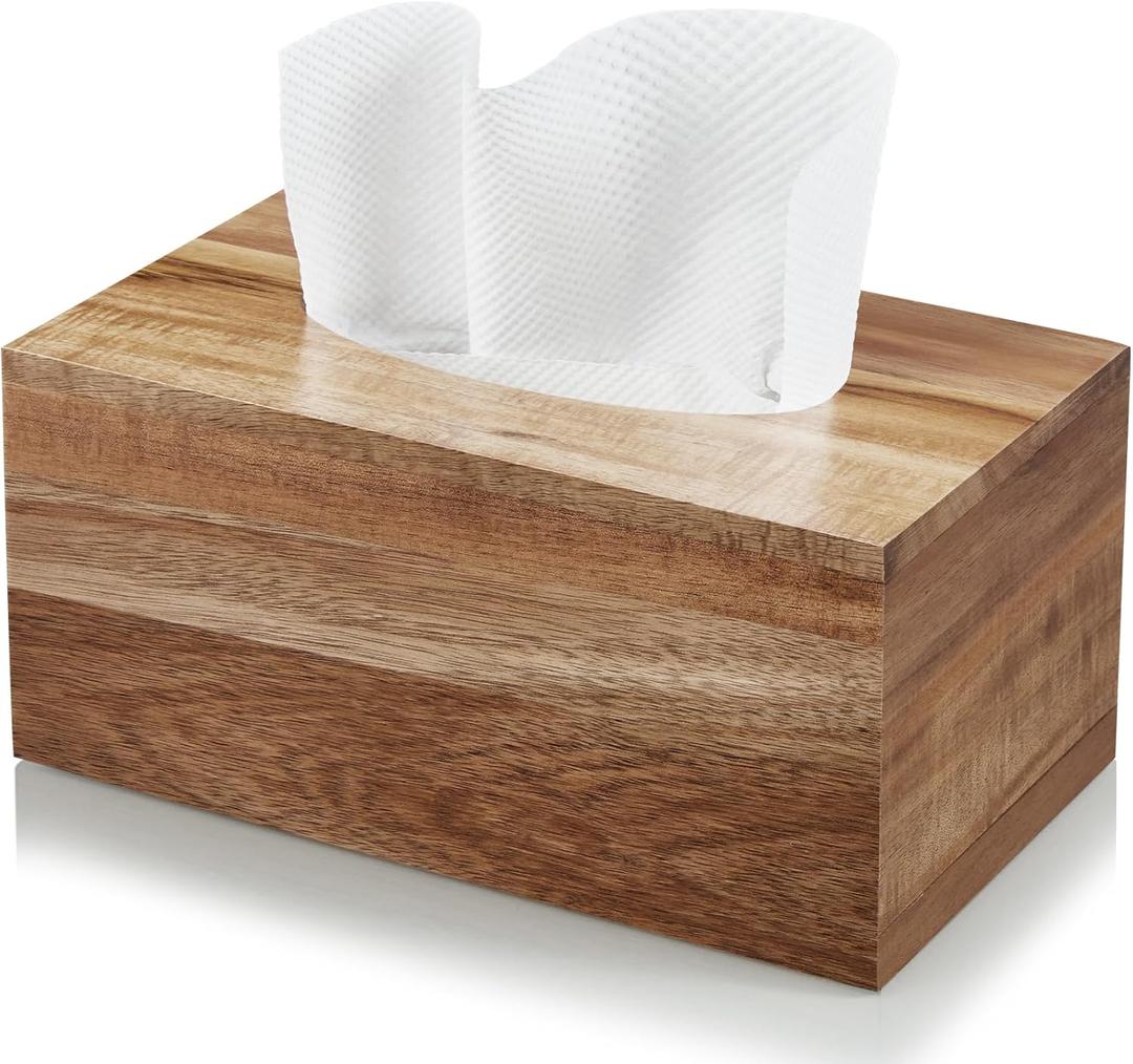 ALELION Rectangular Tissue Box Cover for 120, 160 Count Box - Acacia Wood Rectangle Tissue Box Holder - Decorative Facial Cube Tissue Box Cover for Tabletop Night Stands Bathroom Office