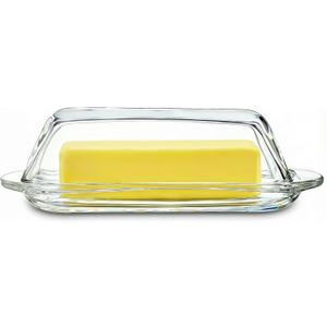 7 Inches Glass Butter Dish with Lid for Countertop - Crystal Glass Butter Keeper Elegant Clear Butter Holder Tray for 1 Stick East Coast,Dishwasher Safe (7.3*2.9*2.2inch)