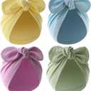4PCS Newborn Baby Bow Knot Turban Hat Infant Toddler Hospital Hat Cotton Head Wrap Beanie Cap