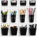 Jinei 12 Pcs Pegboard Bins and Cups with Hooks and Loops Peg Assortment Organizer Accessories Various Tool Organizer Pegboard Basket Set for Garage Workshop Workbench Office(Black)