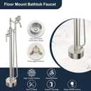 Brushed Nickel Bathtub Faucet Freestanding Tub Filler High Pressure Single Handle Bathtub Filler Floor Mounted Brass Bathroom Tub Faucets with Handheld Shower