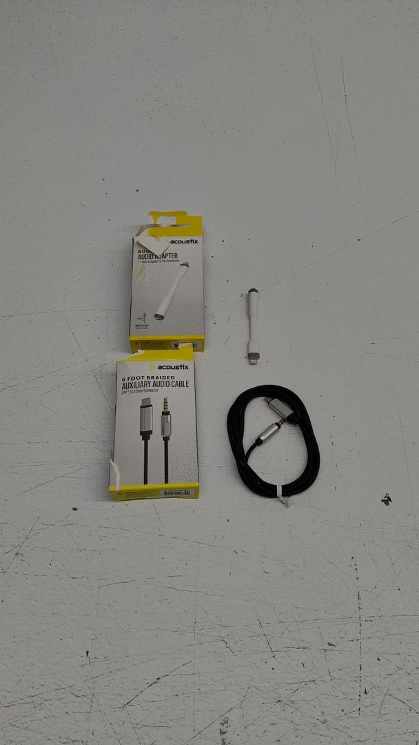 Acoustix 6 Ft Braided Auxillary Audio Cable & Rugged Audio Adapter 