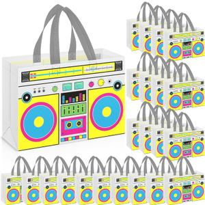 24 Pcs 80s90s Party Favor Bags Non Woven Retro Radio Grocery Bags for Hip Hop Birthday Disco Rock Party (Yellow)
