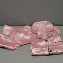 TinyChoice 3 Piece Silk Satin Pajama Set for Women Soft Short Sleeve Button Down Pjs with Shorts Long Pants Sleepwear Medium