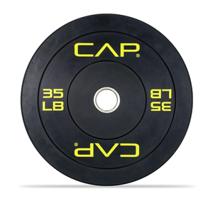 CAP Barbell Economy Olympic Bumper Plate with Yellow Logo, Black, 35 lb Single