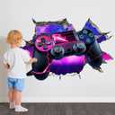 3D Game Wall Decals Luminous Broken Wall Gaming Decor for Boys Bedroom Kids Blu-ray Gamepad Wall Stickers (ATW3067)