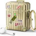 KOREDA Compatible with AirPods Case Cover, Funny Suitcase Design Case for Airpods 2nd Generation/1st Generation, Cute Fashion Protective Hard Case for Women Men with Keychain