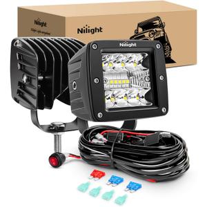 Nilight 2PCS 3Inch 42W LED Pods LED Cubes Upgraded Spot Flood Combo Beam Square Driving Light Backup Reverse Grill Mount with Wiring Harness Kit -2 leads