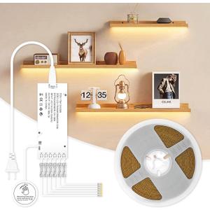 Under Cabinet COB Led Light Strip kit,16.4ft/5m Cuttable 3000K,Diffused Power with 6 Output Ports,Touch Switch&Dimmer Strip for Gun Safe Case,Book Shelf,Floating Shelf,Wall Panel,Home Decor