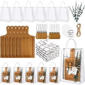 Kochorie 6 Sets Baby Shower Prizes for Game Winners 49 Pcs Square Acacia Wood Cheese Board Gift with Knives Spoons Gift Bags Kitchen Towels Bridal Shower Party Favors for Guests