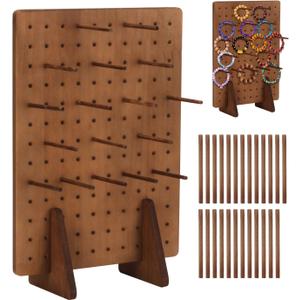 Rectangle Pegboard Display Stand with 25 Pcs Dowel Rods, Pegboard Accessories Rack, Keychain Jewelry Display Stand for Vendors, Pegboard Stand for Jewelry, Craft Shows, Necklace Pin, Earrings (Brown)