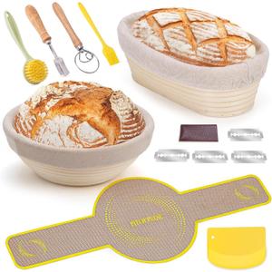 Bread Proofing Basket Set, PITCH PULSE 9 Inch Round and 10 Inch Oval Banneton Bowl with Sourdough Bread Making Tools Kit