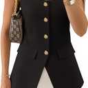 ZESICA Women's 2025 Summer Casual Sleeveless Suit Vest Square Neck Button Down Work Business Blazer Vests Waistcoat (Medium, Black)