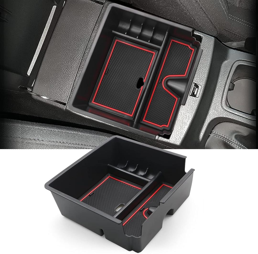 YEE PIN Frod Ranger 2022 Center Console Tray: Custom Fit Car Console Insert Tray for Ranger Accessories 2019 2020 2021 2022 Armrest Tray Red Car Center Console Organizer Tray with Coin Holder Row