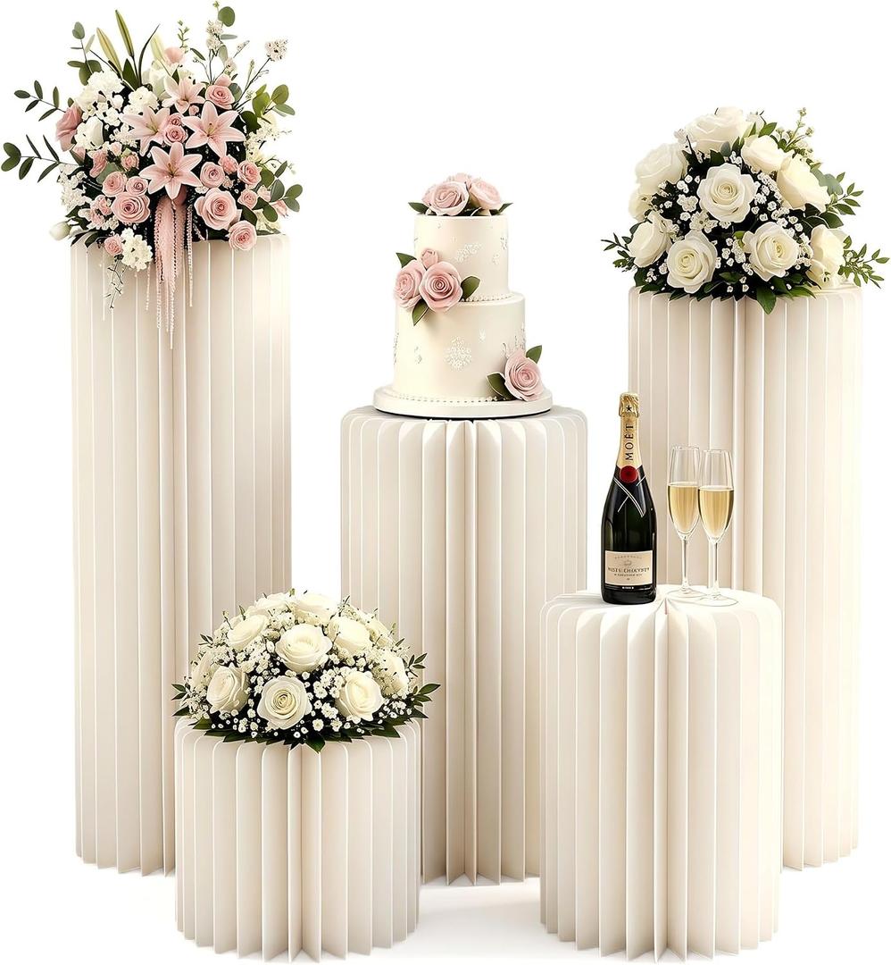 5pcs White Pedestal Stand Wedding Pillars Columns Cylinder Stands for Party