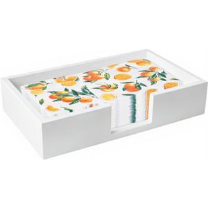 Guest Towel Napkin Holder, Wood Paper Hand Towel Holder Tray, Disposable Hand Towel Holder Caddy, Flat Dinner Napkin Holder for Table, Napkin Basket for Kitchen Bathroom, White Rectangle