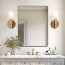 Andy Star Gold Bathroom Mirror,22x30'' Brushed Brass Metal Frame Rounded Corner Wall Mirror,Rectangle Wall Mounted Mirror Glass Panel Hangs Horizontal or Vertical for Bathroom,Vanity,Washroom