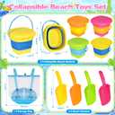 OCHIDO 4 Pack Collapsible Beach Toys for Kids Toddlers, Sand Toys with 4 Collapsible Beach Bucket with Sifter, 4 Beach Shovel and Storage Mesh Bag, Travel Sandbox Toys Beach Essentials for Age 3-10