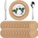 FoldTier 40 Pcs Round Placemats Bulk Plate Chargers Set 11.8 Inch Woven Placemat Rustic Braided Straw Rattan Charger Natural Water Hyacinth Place Mat for Wedding Party Table Single Tableware Use
