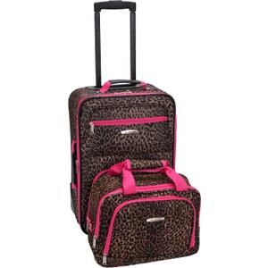 Rockland Fashion Softside Upright Luggage Set, Expandable,Lightweight,Telescopic Handle,Wheel, Pink Leopard, 2-Piece (14/19)