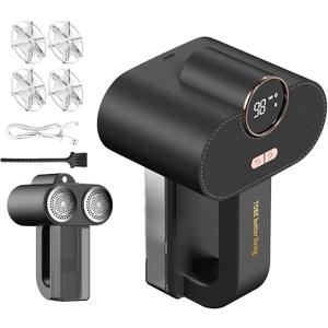 Electric Fabric Shaver, Rechargeable Lint Remover, Sweater Shaver, Dual Motors Drive and with Replaceable six-Blade Blades, LED Display,3-Speed,Lighting Assistance, for Clothes Couch Furniture