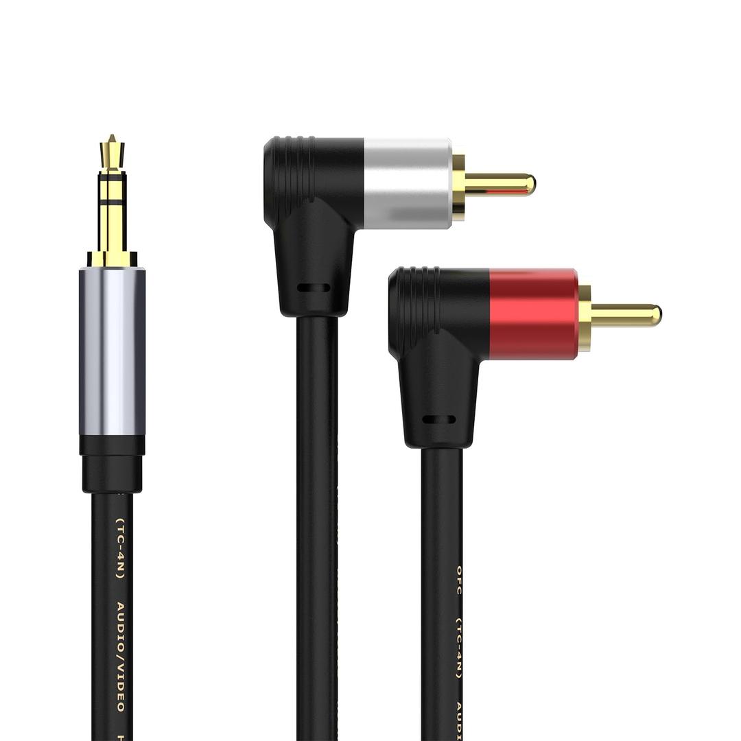 3.5mm to 2 RCA Cable, Angle 2RCA Male to 3.5mm Male Auxiliary Stereo Audio Y Splitter Cable Compatible with TV, Smartphones, MP3, Tablets, Speakers, Home Theater, etc (1.5m/59inch)