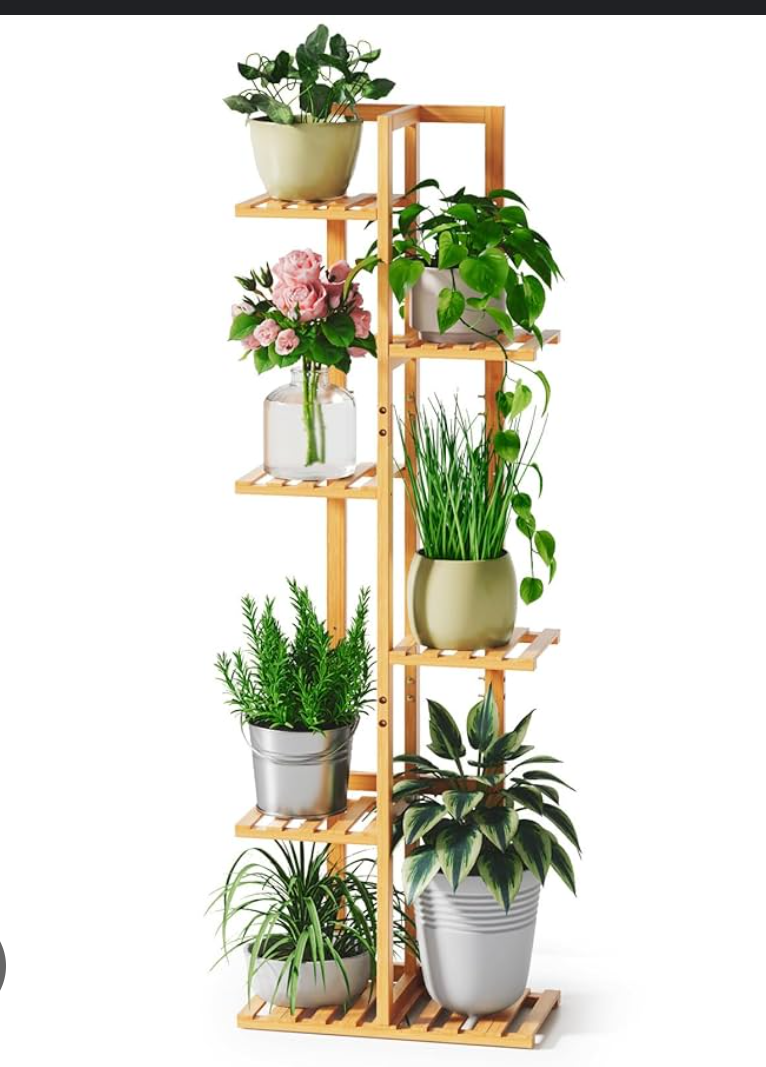 Solatmos Bamboo Plant Stand With Grow Lights Indoor Plants Outdoor Corner Plant Shelf Flower Stands for Living Room Patio Garden Corner Balcony (Wood, 7 Tier)