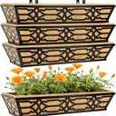 4 Pack 30 Inch Window Boxes Planters with Coco Liner, Large Metal Railing Planter Boxes for Deck, Heavy Duty Hanging Trough for Fence and Front Porch Garden Flower Display