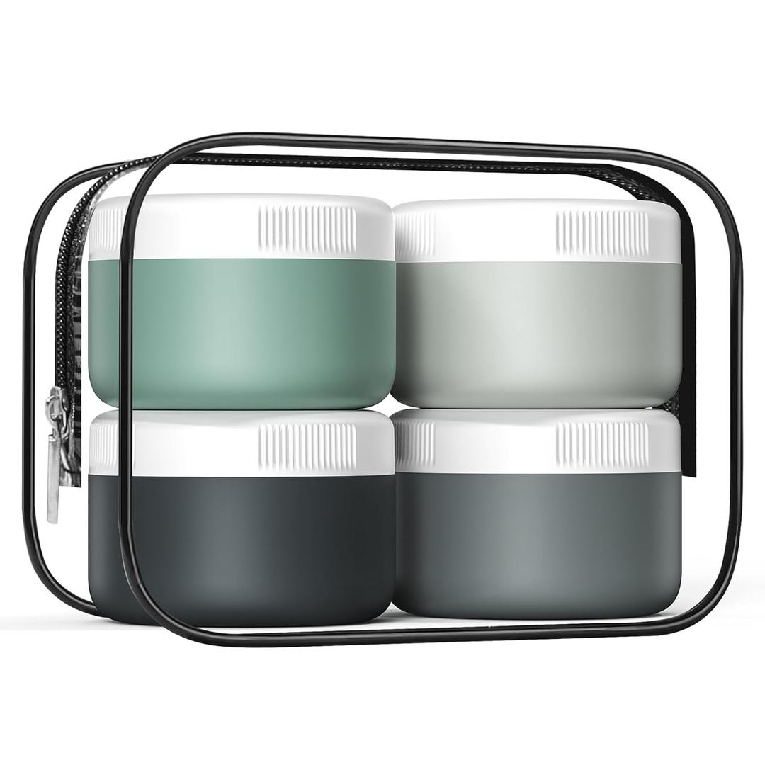 Travel Containers for Toiletries, Silicone Cream Jars BPA Free, TSA Approved 2oz Travel Size Containers, Leak-proof Travel Essentials with Lid for Cosmetic Face Hand Body Cream (4 Pack) (Grey)