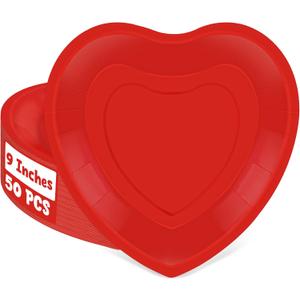 QZYL 50 PCS Valentines Paper Plates, 9-inch Valentines Red Heart Plates, Disposable Heart Shaped Paper Decor, Birthday Party Decorations Wedding Table Decor Party Supplies Love Party Decor